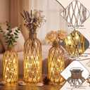 1 Piece Coastal Glass Vases for Flowers with Boho Hemp Rope Wrapping & USB String Lights Nautical Glass Jar for Wedding Table Centerpieces Floral Arrangement Decor, Nautical Home Decor