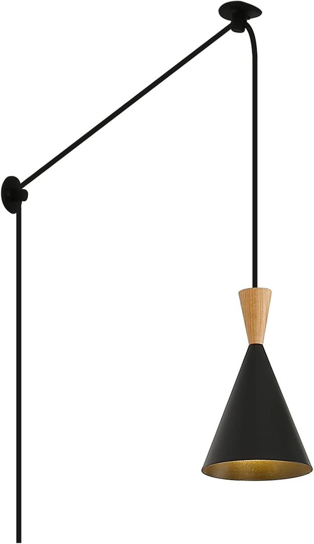 Modern plug in Pendant Light with cord, Adjustable chandelier hanging lamps that plug into wall outlet for Kitchen Island, Bedroom, Living room, Dining Room, Contemporary wall Dcor, Funnel Pendant Light Black
