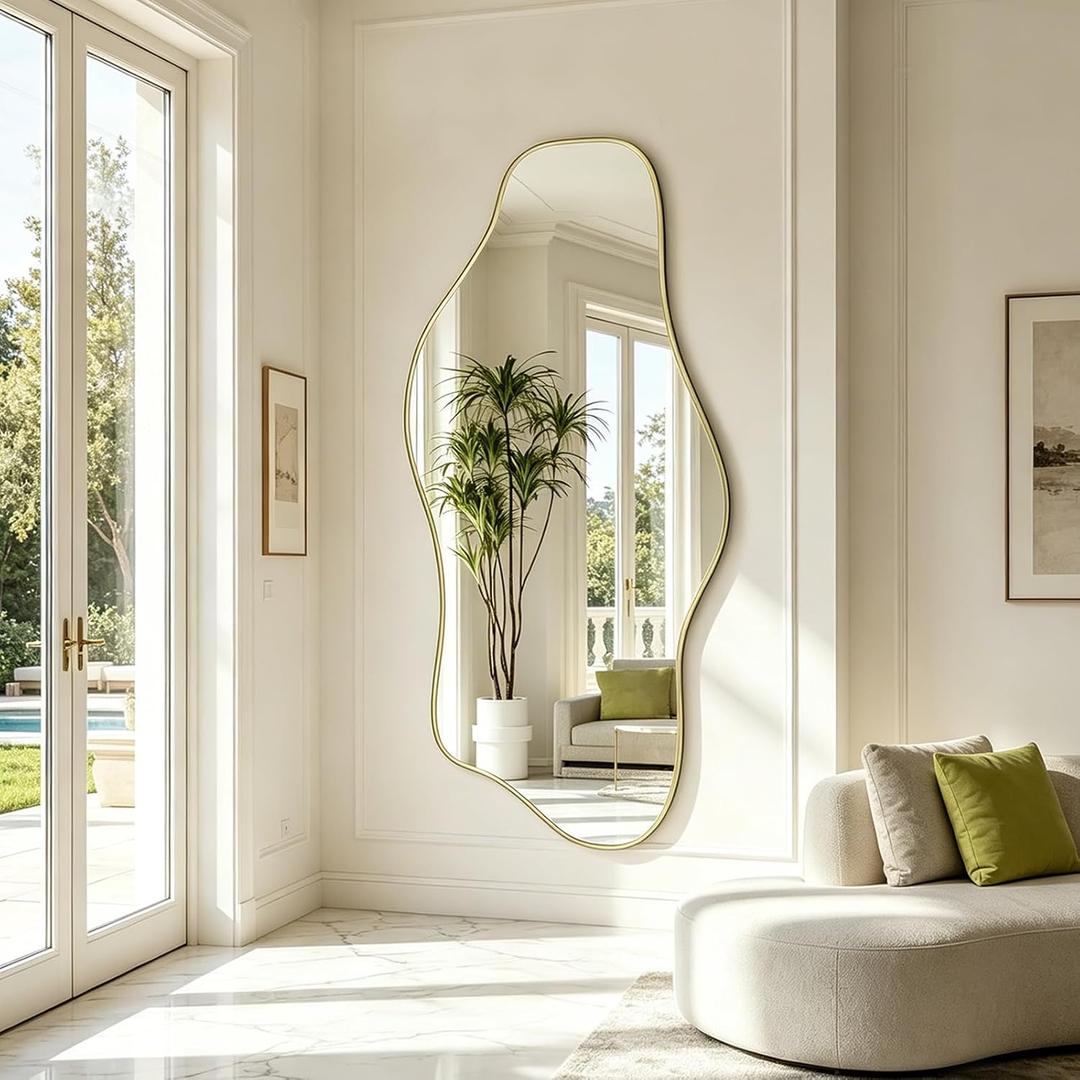 Irregular Full Length Mirror, Abstract Frameless Mirror