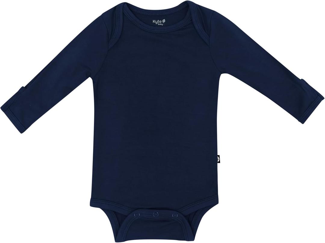 KYTE BABY Soft Bamboo from Rayon Long Sleeve Unisex Bodysuit, 0-24 Months (12-18 Months, Navy)
