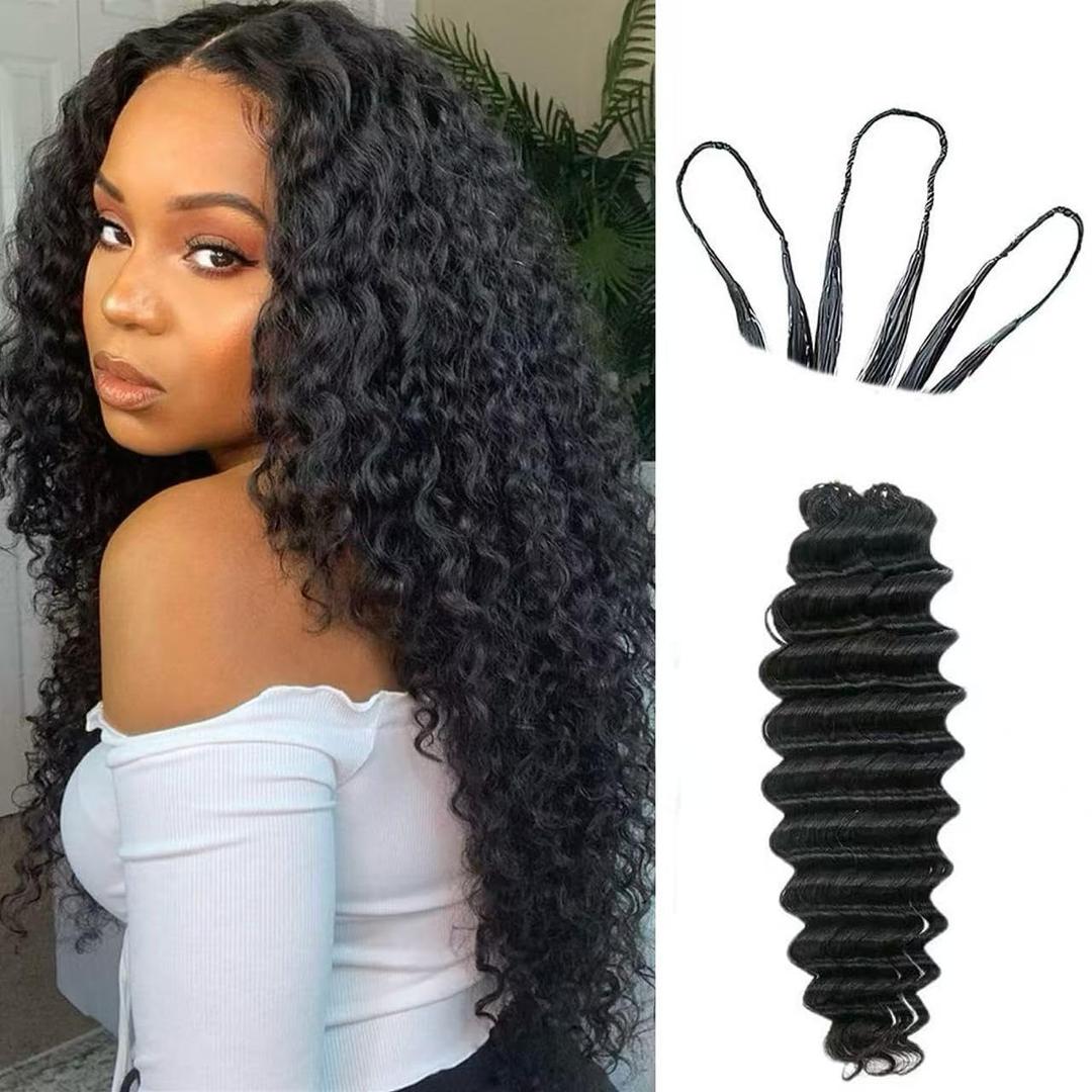 Knotless Pre Looped Crochet Human Hair Extensions Human Crochet Hair Pre Separated Knotless Crochet Human Hair Deep Culry Natural Color 16inch 200strands 240g