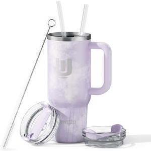 40oz Tumbler with Handle, Insulated Tumbler with Straw and Spout Lid, Coffee Mug Stainless Steel Travel Mug Cup for Water, Tea or Iced Coffee, Keeps Cold for 24hrs or Hot for 12hrs, Leak-proof (Wisteria Tie Dye)