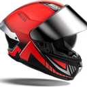 OutdoorMaster Full Face Dual Visor Adult Motorcycle Helmet for Motorbike Street Bike with Pinlock Ready DOT Approved (Large, Black Red)