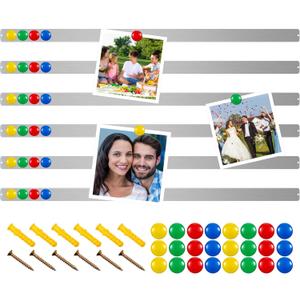 6 Pcs 48" x 2" Frameless Magnetic Bulletin Board Strip for Wall Stainless Iron Metal Bulletin Bar Board Memo Strip with 16 Magnets 4 Nails 4 Wall Anchors for School Office Home (Silver)