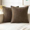 MIULEE Pack of 1 Couch Throw Pillow Covers 18x18 Inch Brown Farmhouse Decorative Pillow Covers with Stitched Edge Soft Chenille Solid Dyed Spring Pillow Covers for Sofa Bed Living Room