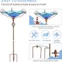 VCUTEKA Outdoor Bird Bath Glass Birdbath Garden Bird Feeder with Metal Stake Blue