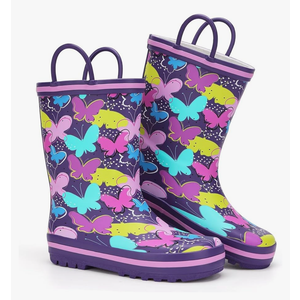Toddler Rain Boots Kids Waterproof Rubber Boots for Boys and Girls with Handles in Fun Pattern Size 22