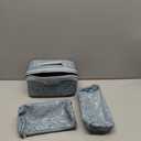 BOYATU Travel Makeup Bags Cosmetic Organizer Bag: 3 Pcs Set Large Capacity Floral Make up Bag with Compartments - Waterproof Leather Toiletry Bags with Handle for Women (01-Light Blue)