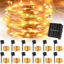 Kittmip 12 Pcs Christmas Solar String Lights Solar Mini Teeny Tiny Fairy Firefly Twinkle Light Waterproof 16ft 50 LEDs Garden String for Outdoor Garden Backyard Christmas Decoration(Warm Light)