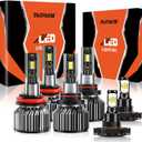 Compatible For 2009-2012 Dodge Ram 1500 2500 3500 with 4 Headlamps High/Low Beam Fog Light Bulbs Kit, 44000LM 600% Brightness 6500K White with Cooling Fan, Plug and Play, IP68 Pack of 6