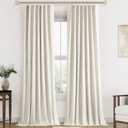 Cream Linen Blackout Curtains 108 Inch Length 2 Panels Set for Living Room Bedroom, Pinch Pleated Thermal Insulated 100% Black Out Curtains with Hooks, Room Darkening Back Tab Drapes Natural