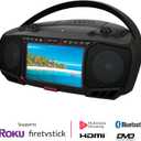 Aiwa Portable DVD Player, Crystal Clear Sound with Dual 3W Speakers and Bass Function, Featuring a 7" LCD Display, Bluetooth Connectivity, FM Radio, CD/DVD Playback