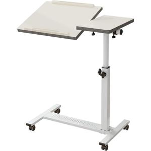 TigerDad Over Bed Table with Wheels Adjustable | Rolling Laptop Table Overbed Desk Hospital Tray Table Sofa Chair Side Table for Home Office (White)