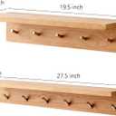 Oak Wood Wall Shelf with 5 Hooks, Entryway Shelf Coat Rack with Hooks Floating Shelves with Hooks for Clothes Hats Towel Purse Robes, Bathroom Mudroom Bedroom (20 inch)