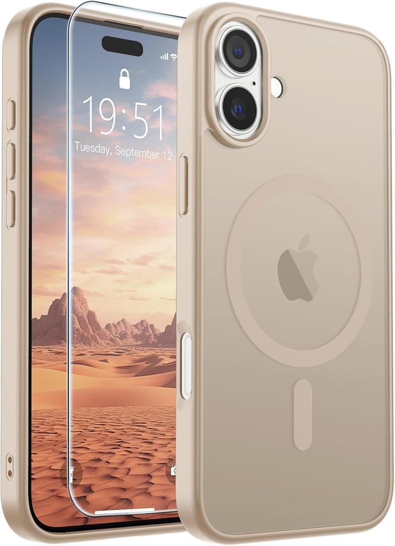 SUPFINE Magnetic for iPhone 16 Plus Case(Compatible with MagSafe)(Military Grade Drop Protection) Slim Translucent Matte Shockproof with Anti-Fingerprint Phone Case,Desert Gold
