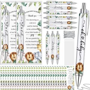 Dinifee 36 Sets Safari Park Baby Shower Favors Pens Includes 36 Paper Roll Ballpoint Pens and Greeting Bookmarks Safari Jungle Baby Shower Prizes Party Favors Return Gifts
