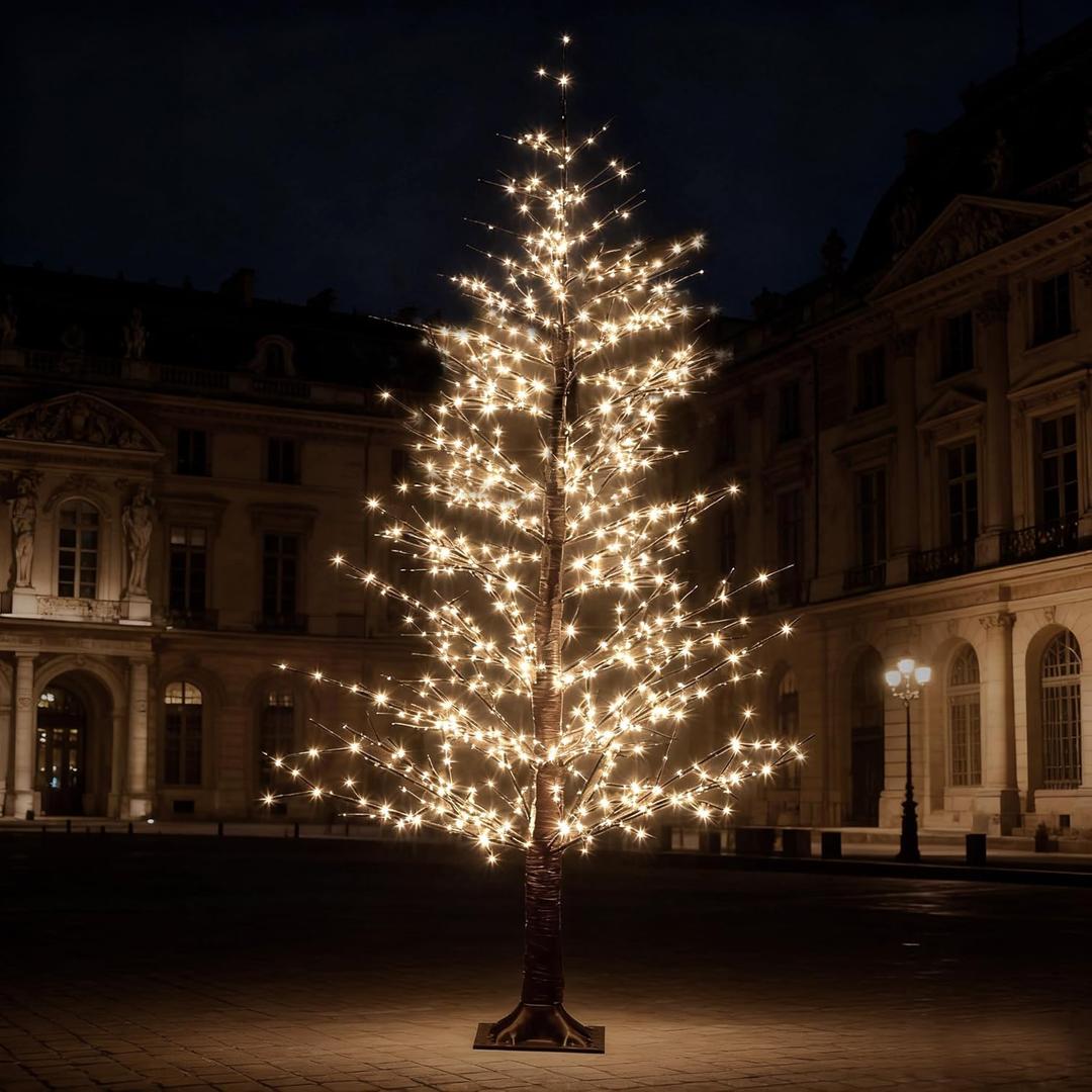 6FT Black Lighted Birch Tree with 1100 Warm LED Lights, Prelit Christmas Tree with Twinkle Lights, Indoor Outdoor LED Birch Tree with Timer & Brightness Control, Christmas Indoor Decoration