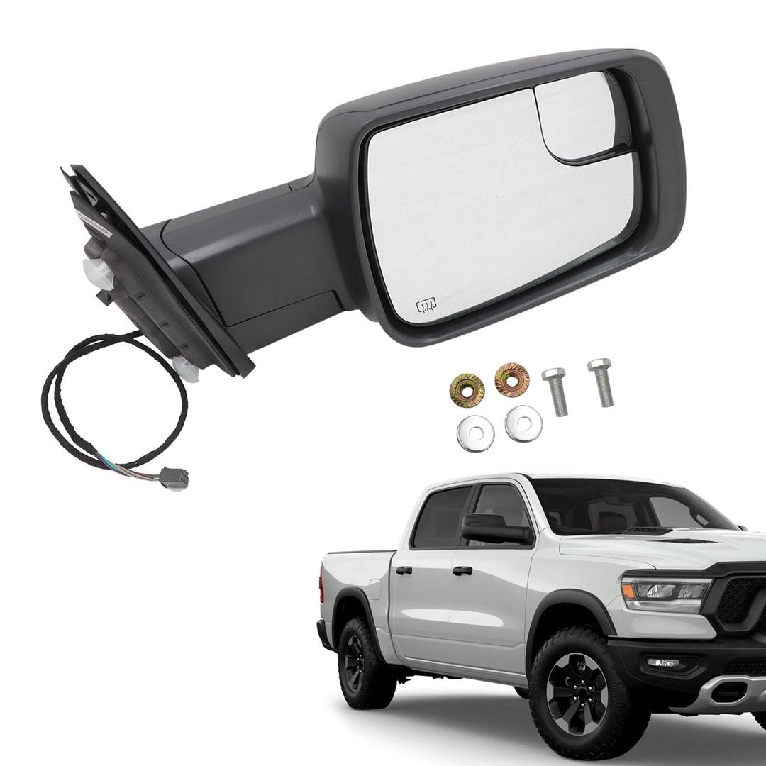 SecosAutoparts Passenger Right Side Mirror Compatible with 2019-2024 Ram 1500, Power Heated Glass, Manual Folding, Black Textured, 5-Pin Connector, Replaces 68276498AH CH1321471