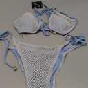 ZAFUL Women Triangle String Two Piece Bikini Fishnet Mesh Tie Shell Decor Tanga 2 Piece Swimsuit (Medium)