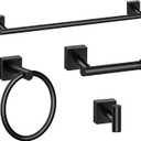 Bathroom Hardware Set 4 Pieces, Matte Black Stainless Steel Towel Bar Set, Includes 24In Towel Bar, Towel Ring, Robe Towel Hooks,Toilet Paper Holder, Wall Mounted Towel Rack Set