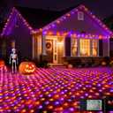 360LED Net Lights Halloween Decorations, 21ft x 5ft Purple Orange Mesh Lights with 8 Modes & Timer, Connectable Waterproof Twinkle String Light for Bushes Tree Garden Lawn Holiday Outdoor Party