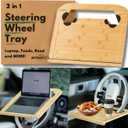2 in 1 Steering Wheel Tray  Car tay & Food Table  Car Essentials Double-Sided Bamboo Car Desk for Laptop, Eating & Reading  Fits up to 17" Laptop  Size 17 * 15