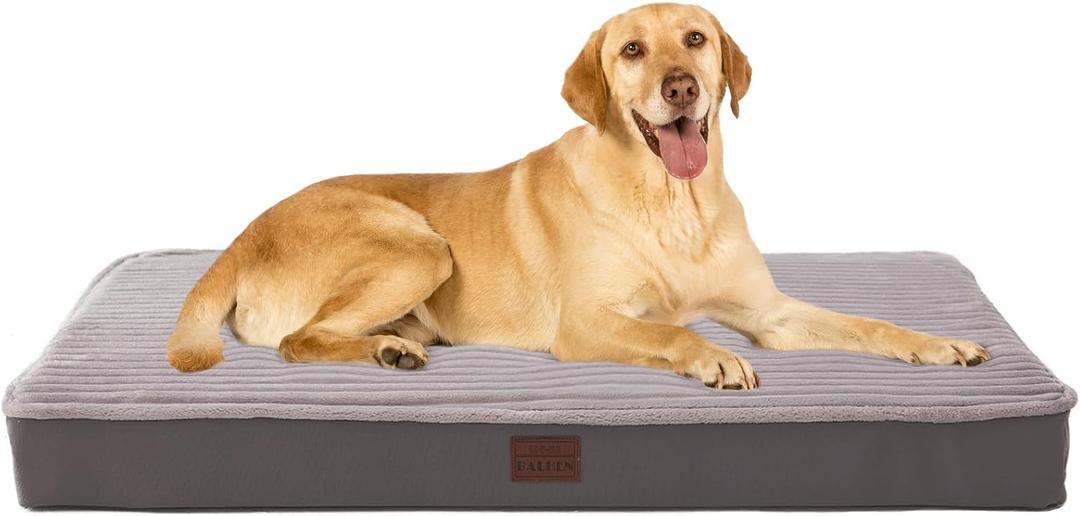 Orthopedic Dog Beds for XL, Large, Medium, Small Dogs - Soft Plush Washable with Egg Crate Foam, Waterproof with Removable Cover & Anti-Slip Bottom, Comfy Striped Dog Bed for Crate, 40x28 Inch, Gray (40.0"L x 28.0"W x 4.0"Th, Dark Gray)
