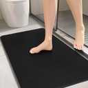 Bathroom Rugs, Bath Mats for Bathroom Non Slip Washable, Quick Dry, Water Absorbing, Fits Under Door, Ultra Thin, Rubber Backing, Low Pile, Cozy Cloth Cotton, Ideal for Shower, Sink-Black-24''x16''