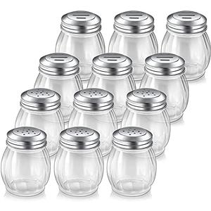 Skyley 8 Pieces Glass Spices Shaker with Perforated 6 Ounce Swirl Glass Cheese Shaker and Slotted Top Lid Red Pepper Retro Swirl Style Dispensers for Home Kitchen Restaurant Supplies