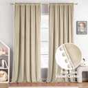 MIULEE Beige Pom Pom Velvet Curtains for Bedroom/Living Room Cream Darkening Thermal Insulating 96 Inches Long Blackout Curtains with Rod Pocket for Girls Room/Nursery/Home Theater Set of 2