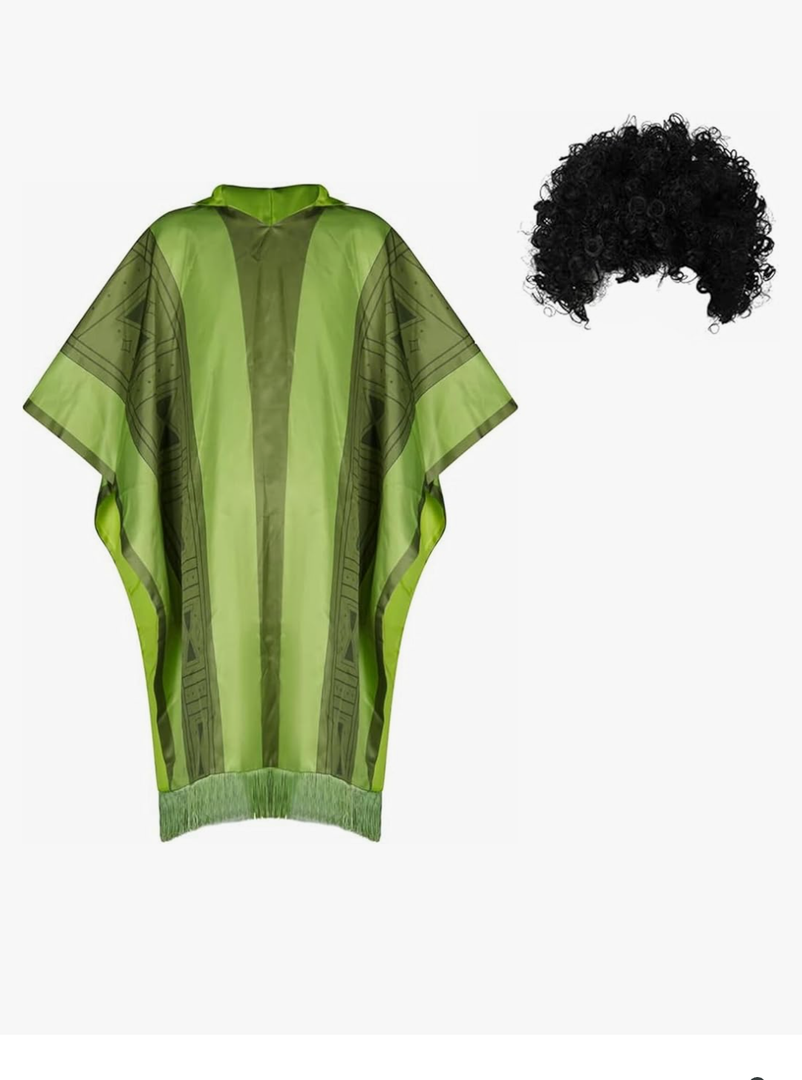 Unisex Bruno Costume Halloween Green Robe Cloak with Wig Outfit Cosplay Dress up for Men Women, L