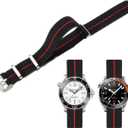 Nylon Elastic Watch Strap Military Parachute Style Watch Band 18mm 20mm 22mm Premium Striped Nylon One-Piece French Paratrooper Watchband Smartwatch Band Replacement Strap for Men Women (Black/Red)