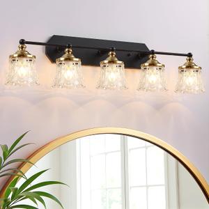 5-Light Vintage Bathroom Light Fixtures, Black and Gold Vanity Light
