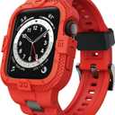 GELISHI Bands Compatible for Apple Watch Band 46mm 45mm 44mm 42mm, Men Sport Rugged Band with Protective Case for Watch Series 10 9 8 7/Series 6 SE 5 4 3 (Red)