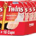 INABA Twins for Cats, Shredded Chicken & Broth Gele Side Dish/Topper Cups with Vitamin E, 1.23 Ounces per Serving, 16 Servings, Chicken Recipe (EXP 07/22/27)
