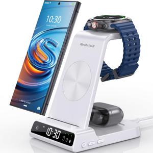 Wireless Charger for Samsung Charging Station, 3 in 1 Android Phone Charger for Samsung Galaxy S25 Ultra/S24 Ultra/S23/Flip7, Galaxy Watch 8/8 Classic/Ultra/7/6/5, Galaxy Buds 3 Pro/3 (White)
