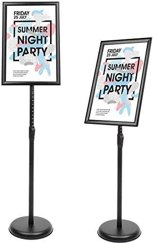 YIYO Adjustable Pedestal Poster Sign Stand, 8.5 x 11 Advertising Business Menu Sign Holder for Floor Standing with Aluminum Snap-Open Reusable Frame, Black (8.5 x 11)