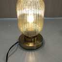 Bedside Table Lamp Mid Century Glass Table Lamps Modern Globe Table lamp Gold Desk lamp nightstand lamp with Amber Pumpkin Design with Ribbed Glass Shade for Bedroom Living Room Office