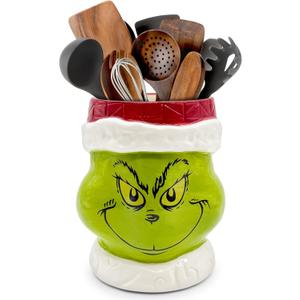 pinata Christmas Kitchen Decor Ceramic Green Utensil Holder, Cute Christmas Utensils Holder, Green Ceramic Utensils Crock for Rustic Farmhouse Indoor Kitchen Decorations(6.3 Inches)