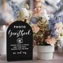 4 x Acrylic Wedding Signs, Photo Guestbook Signs for Marriage Reception, Bridal Shower Decorations, Modern Arched Round Top Acrylic Table Top Sign with Holder for Wedding Party Dinner (Black)