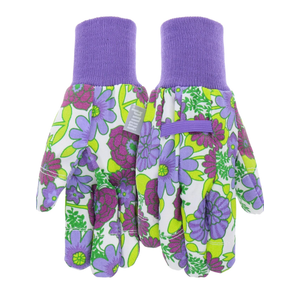 Essential Jersey & Chore Women's Garden Glove,Breathable, Elastic Band, Reiforced Fingertips, Purple, Floral (MD60011VF), Medium/Large