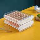 Sooyee 60 Capacity Egg Container for Refrigerator, Household Egg Holder with Time Memory, Transparent 2 Drawers Chicken Egg Storage Container, White