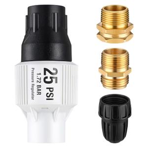 1 Pack Drip Irrigation Pressure Regulator Kit, Water Backflow Preventer for 3/4'' Garden/Faucet Hose Thread and 1/2'' Drip Irrigation Tubing Adapter, Complete Drip Irrigation System (25 Psi)