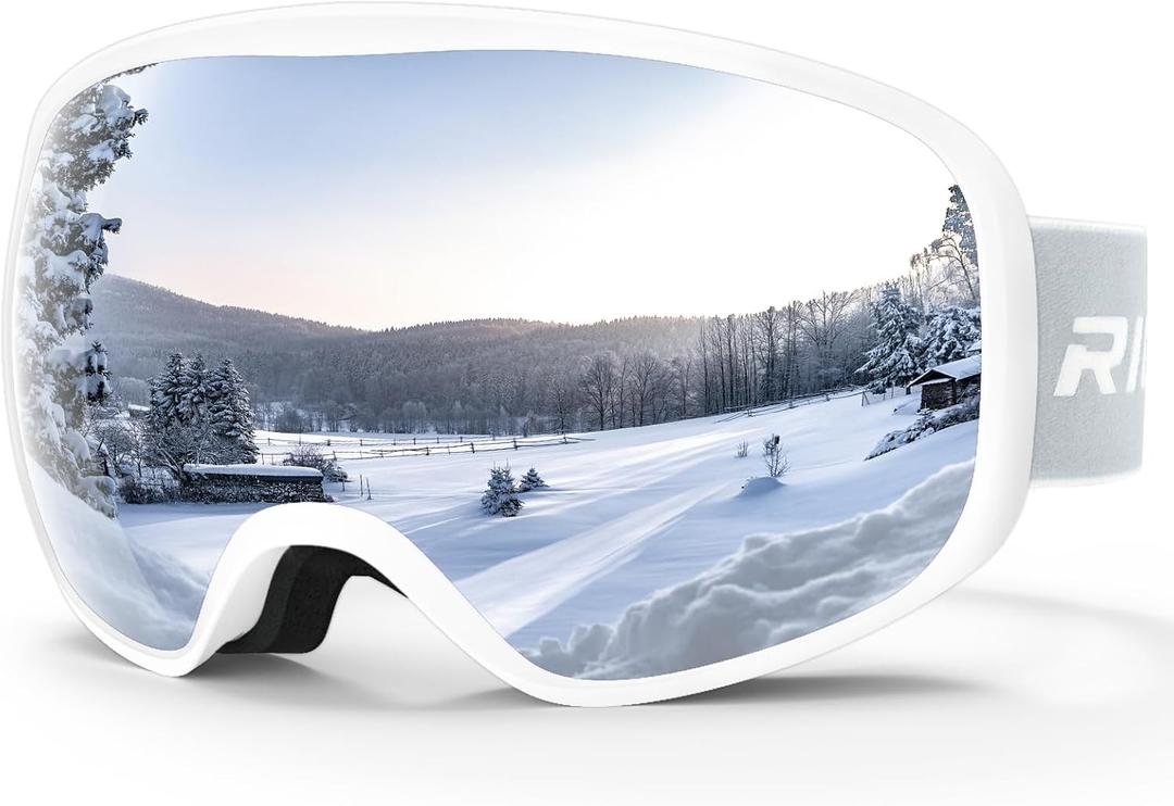Ski Goggles Snowboard Goggles for Men Women Adults Youth,Over Glasses OTG/100% UV Protection/Anti-fog/Wide Vision (A01-white/Silver(vlt 13.8%))
