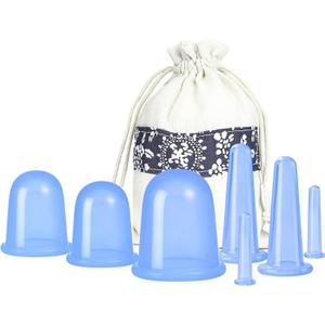 Cupping Therapy Sets 7Pcs Silicone Anti Cellulite Cup Vacuum Suction Massage Cups Facial Cupping Sets Body and Face Massager for Adults Home Use (Blue)