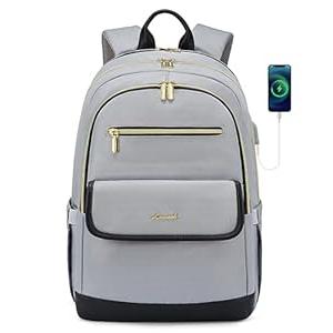 LOVEVOOK Laptop Backpack for Women, 15.6 Inch Fashion Travel Backpack, Large Capacity Backpack Purse with USB, Water-resistant fits College Work Business Travel（Black & Grey）