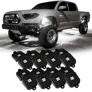 OPT7 Photon Pure White LED Magnet Rock Lights, 8 Pods Wide Angle Neon Underglow Lighting Kit with Extension Wire, IP68 Waterproof for Offroad Truck Jeep RZR ATV UTV SUV - Black
