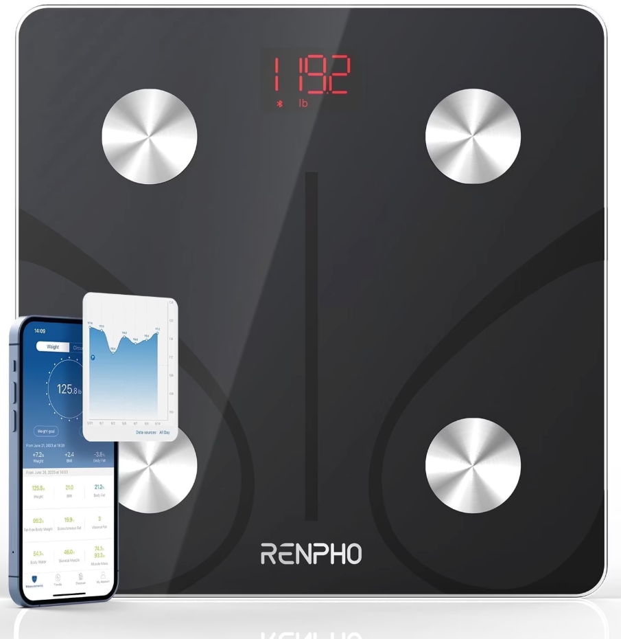 RENPHO Digital Body Weight Scale, Bluetooth Smart Scales for Weight, 380 lbs, Black