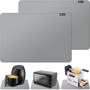 FLASLD 2Pack Heat Resistant Mat for Air Fryer Site on,12"X18" Fireproof Silicone Mats for Kitchen Counter, Countertop Protector, No-slip and Waterproof Gray