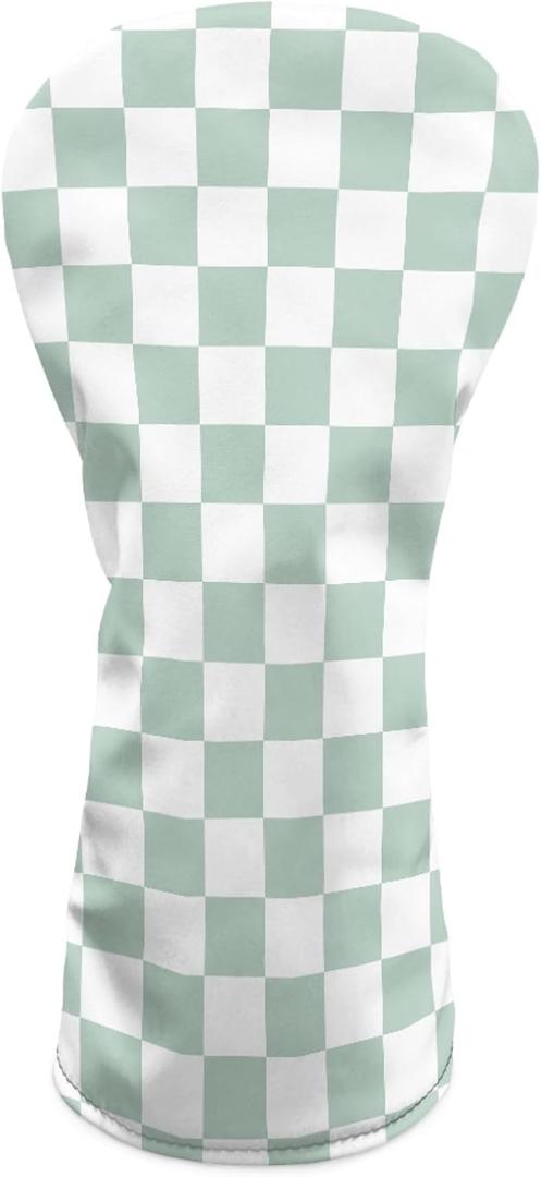 Golf Head Covers for Woods and Driver Fairway Hybrid Funny PU Leather Golf Club Head Covers for Women Men Golf Accessories for Halloween Christmas Birthday Present (Green Checkered)